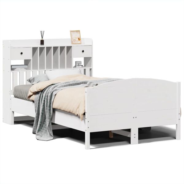 vidaXL Bookcase Bed without Mattress White 135x190 cm Double Solid Wood Pine