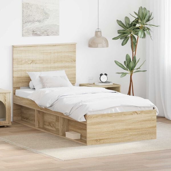 vidaXL Bed Frame with Headboard Sonoma Oak 90 x 190 cm Solid Pine Wood