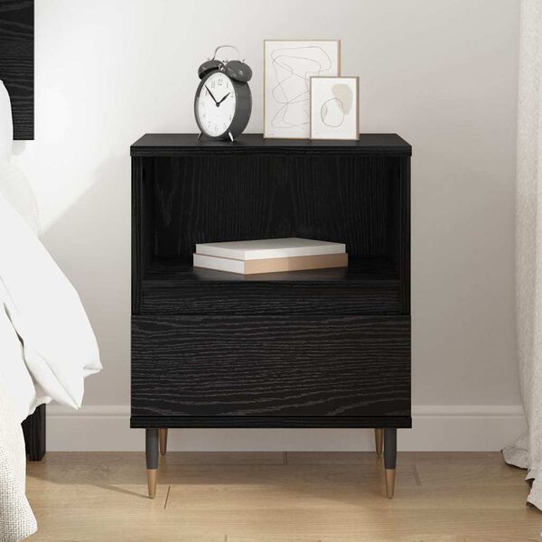 vidaXL Bedside Cabinet Black Oak 40 x 35 x 50 cm Engineered Wood