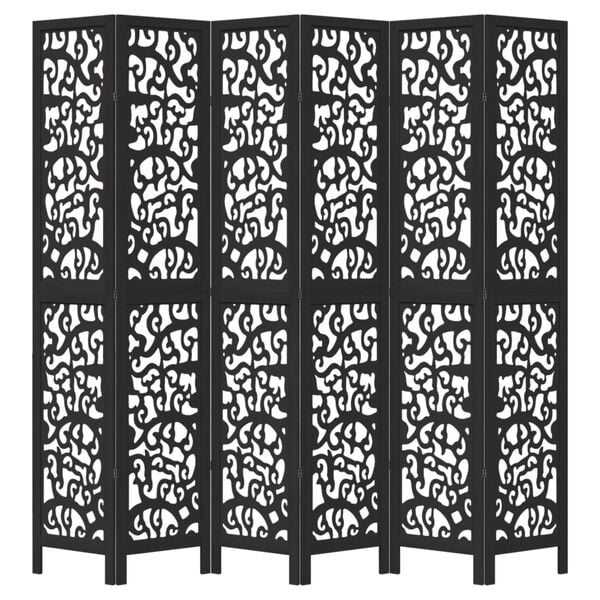 vidaXL Room Divider 6 Panels Black Solid Wood Paulownia