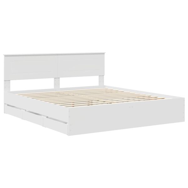 vidaXL Bed Frame with Drawer White 200 x 200 cm Engineer Wood