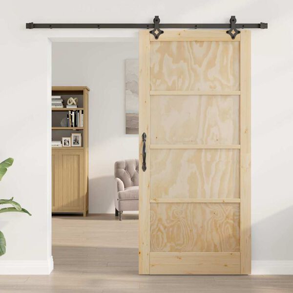 vidaXL Sliding Door Natural and Black 93 x 202 cm Solid Pine Wood