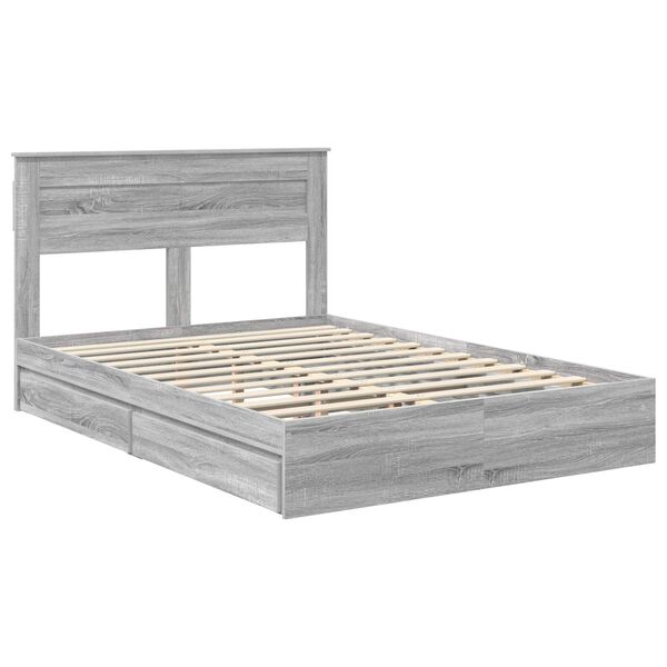 vidaXL Storage Bed Grey Sonoma 160 x 200 cm Engineered Wood