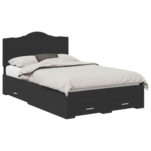 vidaXL Bed Frame with Headboard Black 135 x 190 cm Engineered Wood