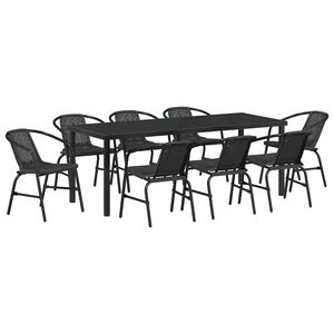 vidaXL Garden Dining Set 9 pcs Black Powder-Coated Steel