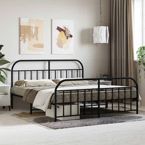 vidaXL Metal Bed Frame without Mattress with Footboard Black 180x200cm