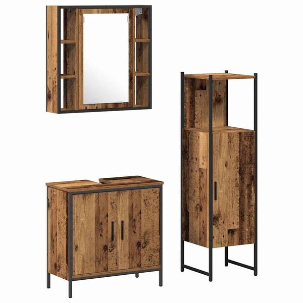 vidaXL Bathroom Furniture Set with Shelf 3 pcs Brown Engineered wood
