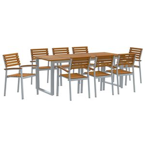 vidaXL Garden Dining Set 9 pcs Grey Solid Acacia Wood