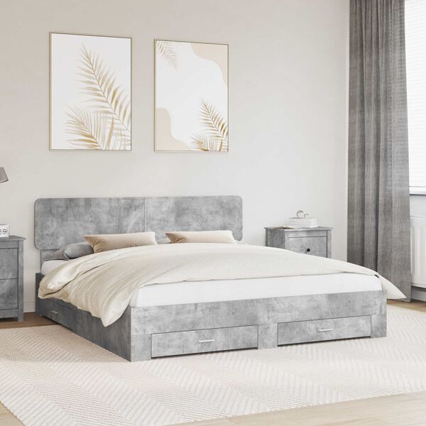 vidaXL Bed Frame Concrete Grey 200 x 200 cm Engineered Wood
