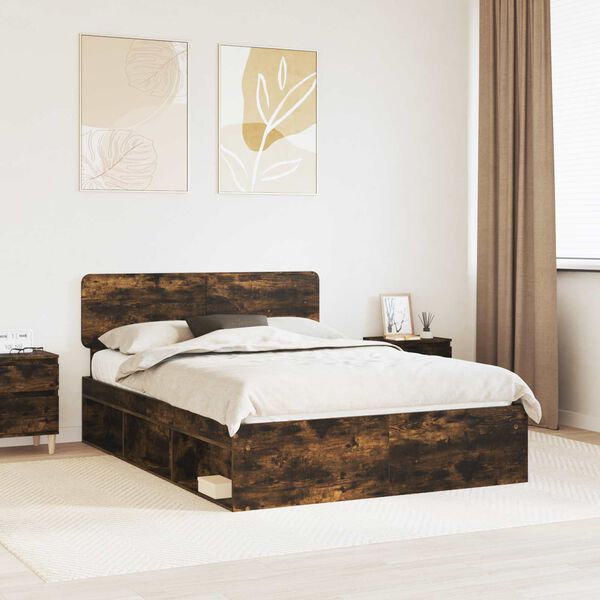 vidaXL Bed Frame Smoked Oak 140 x 200 cm Solid Pine Wood