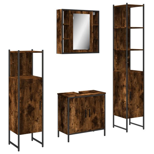vidaXL 4 Piece Bathroom Cabinet Set Smoked Oak Engineered Wood