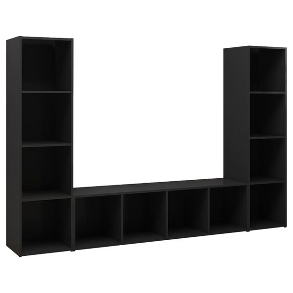 vidaXL TV Cabinets 3 pcs Black 142.5x35x36.5 cm Engineered Wood