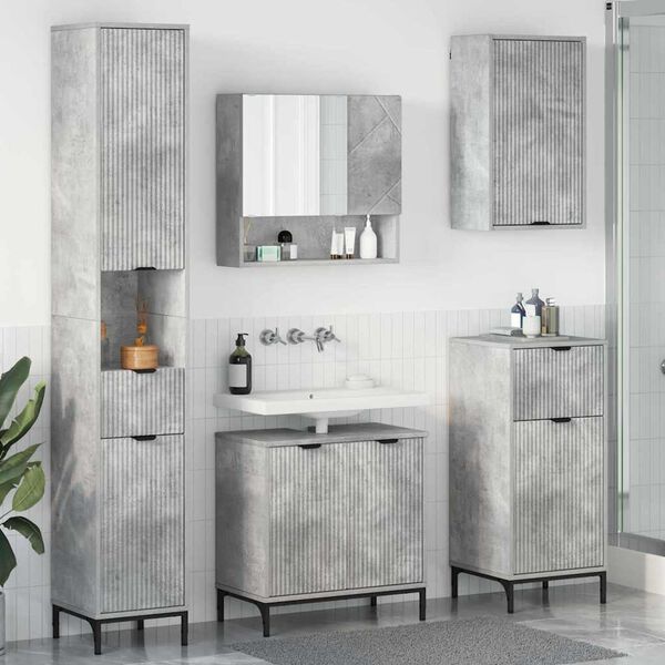 vidaXL Bathroom Furniture Set Concrete Grey Engineered wood, Metal