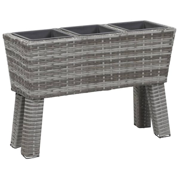 vidaXL Garden Raised Bed with Legs and 3 Pots 72x25x50 cm Poly Rattan Grey