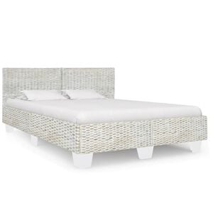 vidaXL Bed Frame without Mattress Grey Natural Rattan 140x200 cm