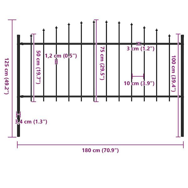 vidaXL Garden Fence with Spear Top Steel