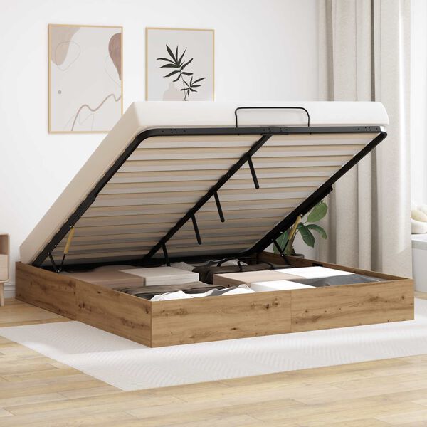 vidaXL Ottoman Bed Frame with Storage Artisian Oak 203 x 160 x 25 cm