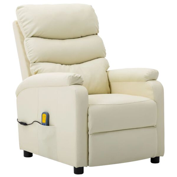 vidaXL Wing Back Massage Reclining Chair Cream Faux Leather