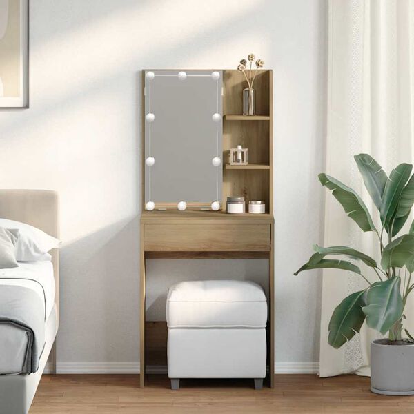 vidaXL Dressing Table with LED Artisan Oak 60x40x140 cm
