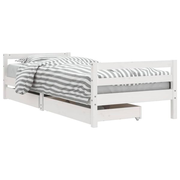 vidaXL Kids Bed Frame with Drawers White 90x200 cm Solid Wood Pine