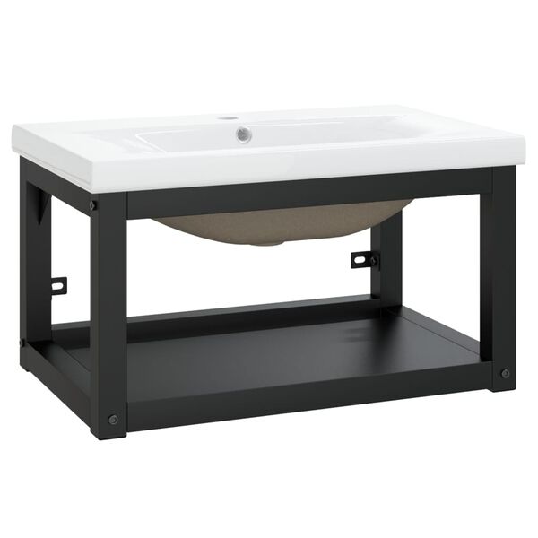 vidaXL Bathroom Washbasin Frame with Built-in Basin Black Iron