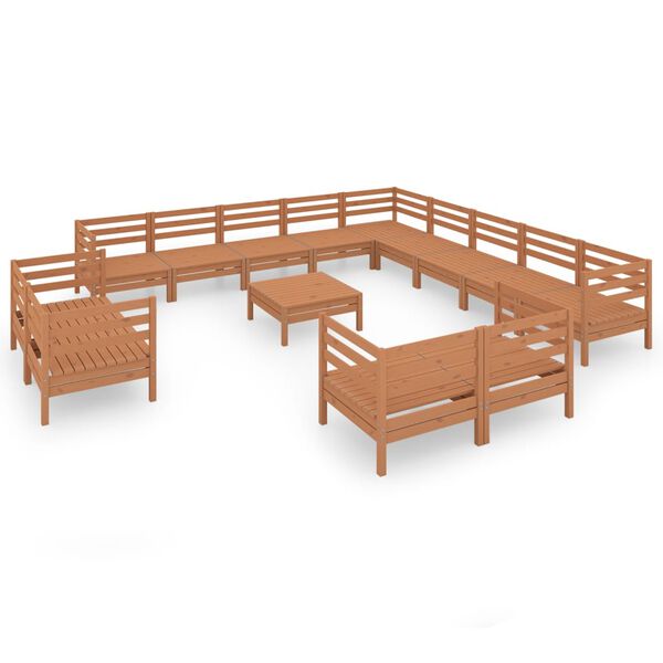 vidaXL 14 Piece Garden Lounge Set Solid Wood Pine Honey Brown