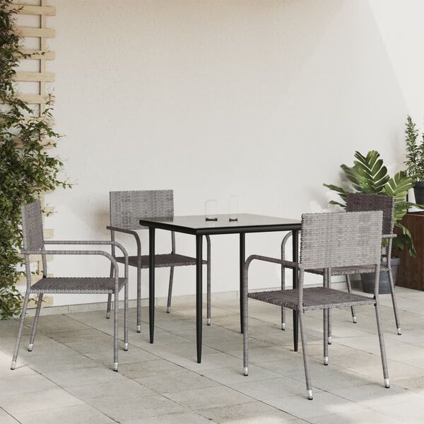 vidaXL 5 Piece Garden Dining Set Grey and Black Poly Rattan and Steel