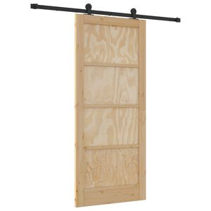 vidaXL Sliding Door Natural and Black 86 x 198.5 cm Solid Pine Wood