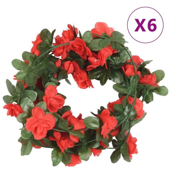 vidaXL Flower Garlands 6 pcs Spring Red 250 cm