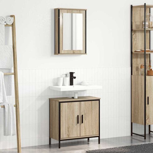 vidaXL Bathroom Furniture Set with Shelf 2 pcs Brown 60 x 30 x 60 cm