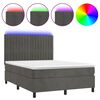 vidaXL Box Spring Bed with Mattress&LED Dark Grey 140x200 cm Velvet