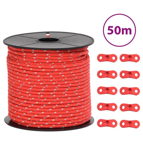 vidaXL Tent Guy Rope with Reflective Strips and Spanners 50 m 4 mm