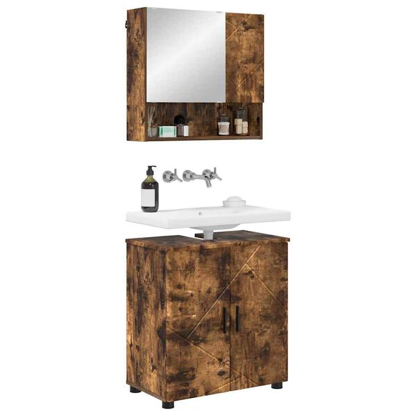 vidaXL Bathroom Furniture Set 2 pcs Smoked Oak Engineered wood & Metal