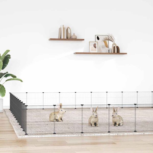 vidaXL 44-Panel Pet Cage with Door Black 35x35 cm Steel