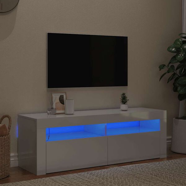 vidaXL TV Cabinet with LED Lights High Gloss White 120x35x40 cm