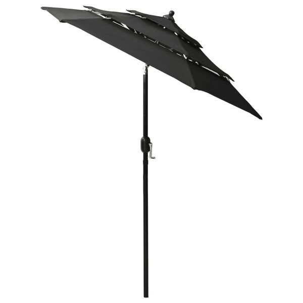 vidaXL 3-Tier Garden Parasol with Aluminium Pole Black 2 m