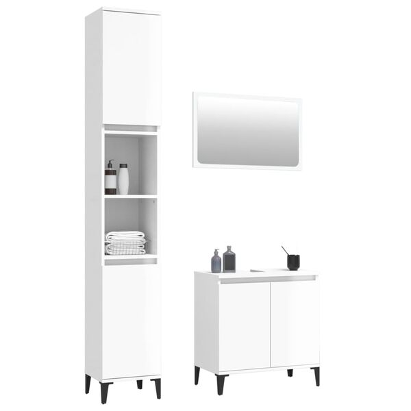 vidaXL 3 Piece Bathroom Furniture Set High Gloss White Engineered Wood
