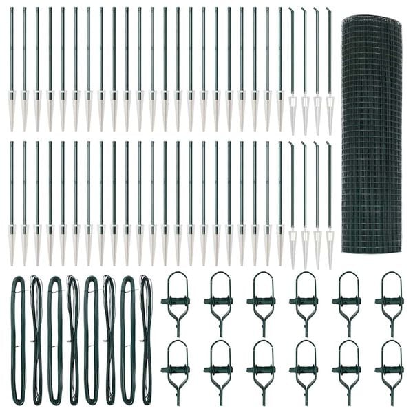 vidaXL Fence Post Green 100 x 0.4 m (16 x 16 mm mesh) Steel and PVC