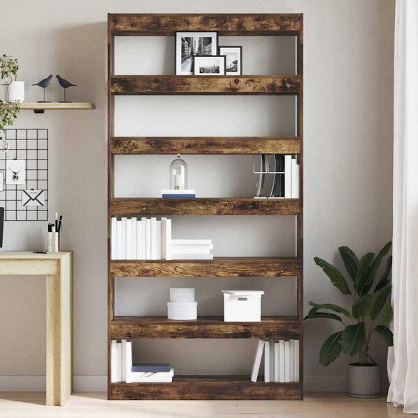 vidaXL Book Cabinet Smoked Oak 100 x 30 x 198 cm Engineered Wood