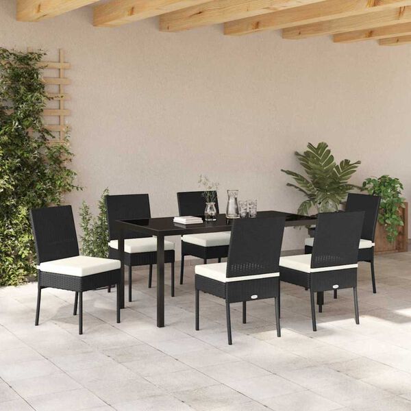 vidaXL Garden Dining Set 7 pcs Black Poly rattan