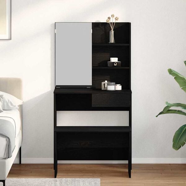 vidaXL Dressing Table Set with Drawer 2 pcs Black Oak Engineered Wood