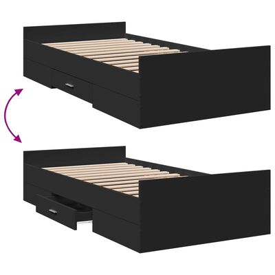 vidaXL Bed Frame with Drawers Black 100x200 cm Engineered Wood