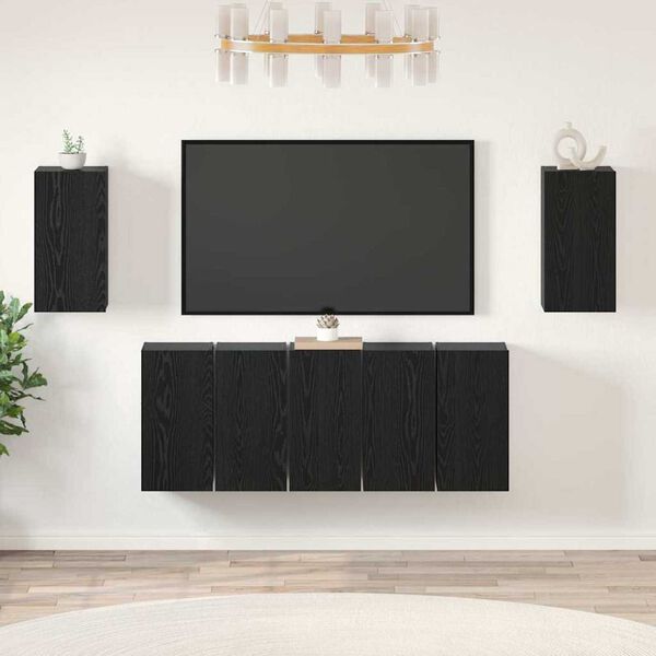 vidaXL TV Cabinet Set Wall-mounted 7 pcs Black Oak 30.5 x 30 x 60 cm