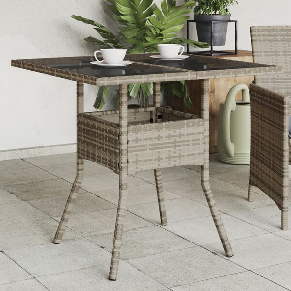 vidaXL Garden Table with Glass Top Grey 80x80x75 cm Poly Rattan