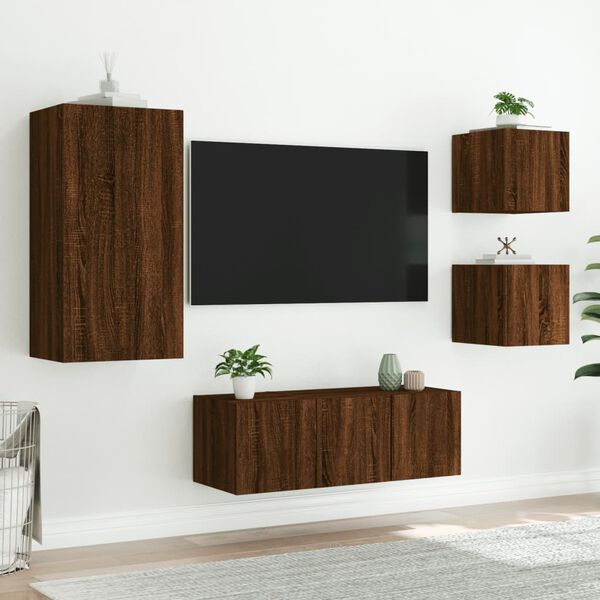 vidaXL 5 Piece TV Wall Units with LED Brown Oak Engineered Wood