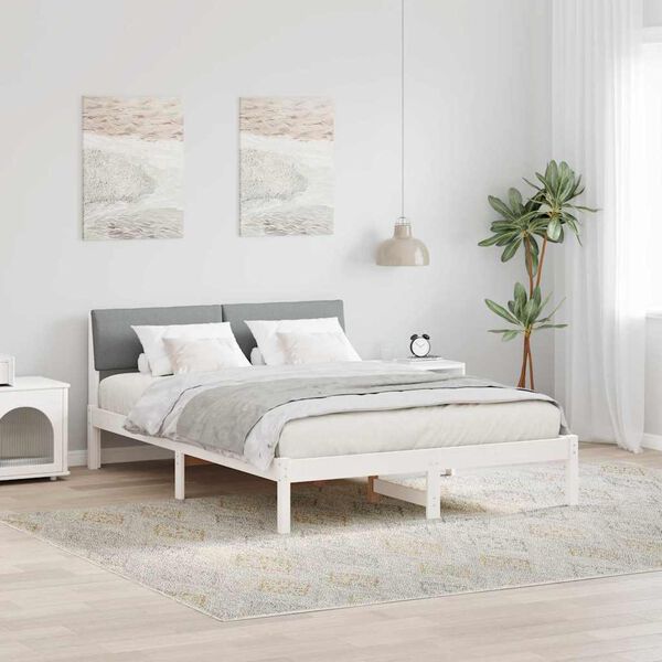 vidaXL Bed frame White and light grey 140 x 190 cm Solid pine wood