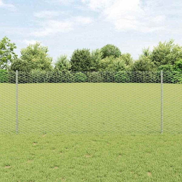 vidaXL Fence with Post Silver 1 x 25 m Steel