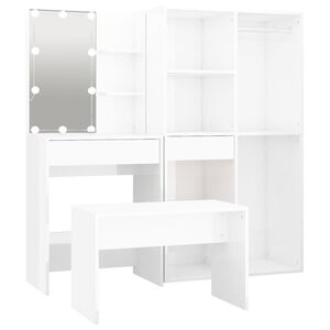 vidaXL Dressing Table Set with LED High Gloss White Engineered Wood