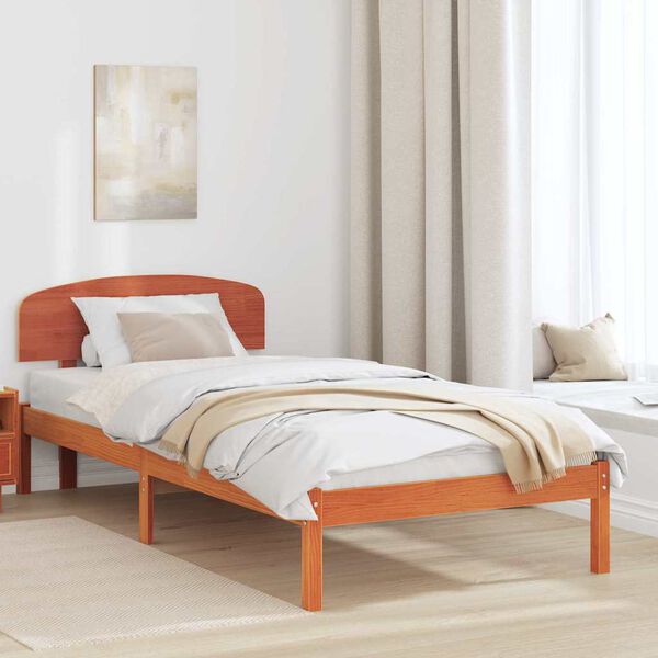 vidaXL Bed Frame with Headboard Wax Brown 90 x 190 cm Solid Pine Wood