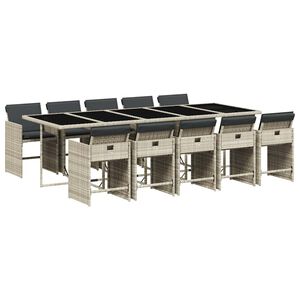 vidaXL 11 Piece Garden Dining Set with Cushions Light Grey Poly Rattan